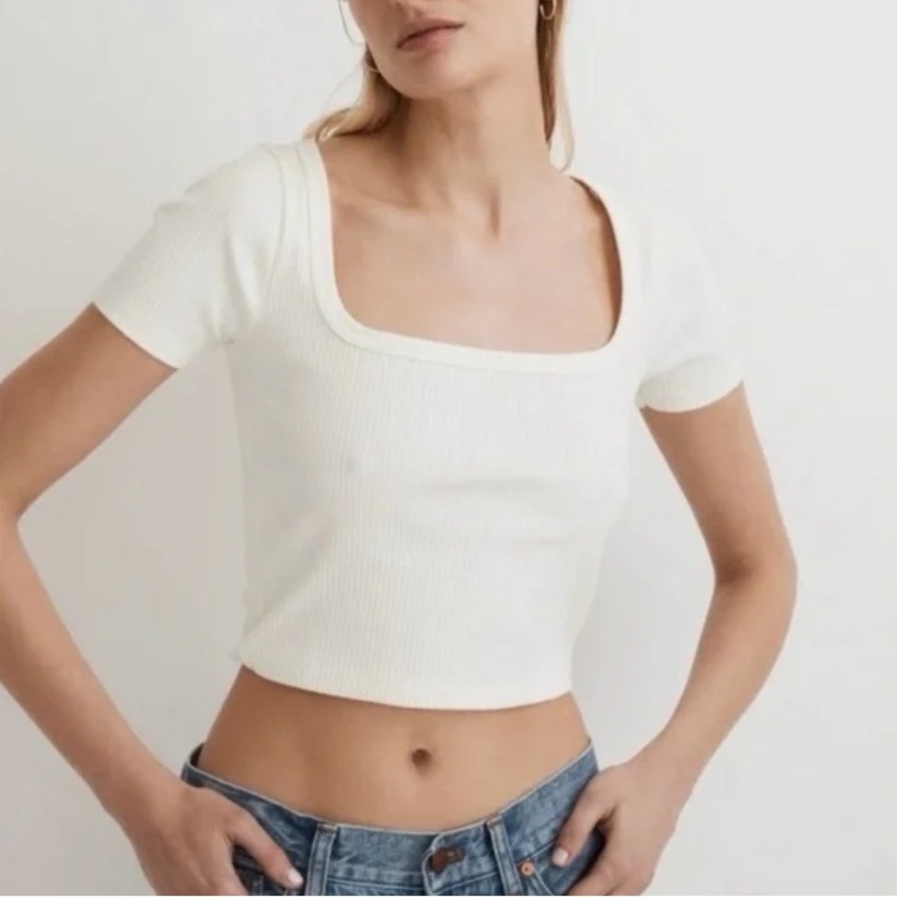 NWT new Madewell White Ribbed Short Sleeve Top shirt blouse